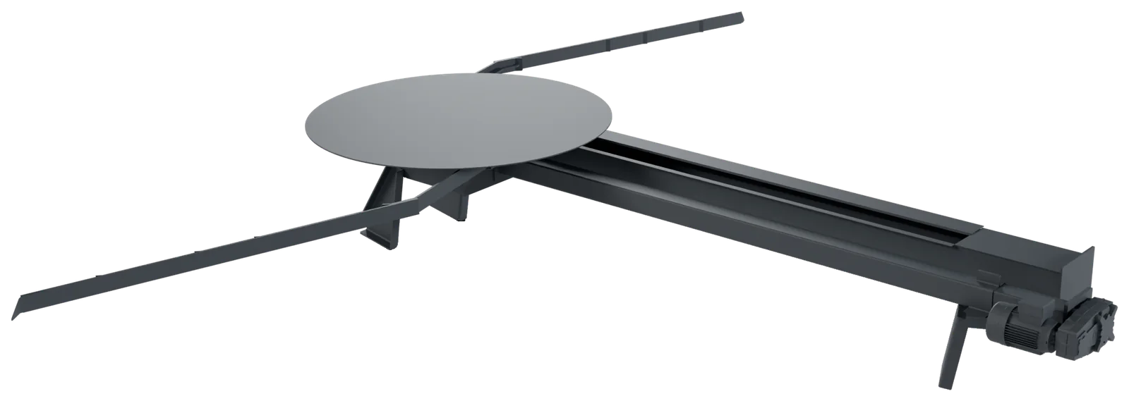 Spring agitator with hub, spring arms and screw in a channel