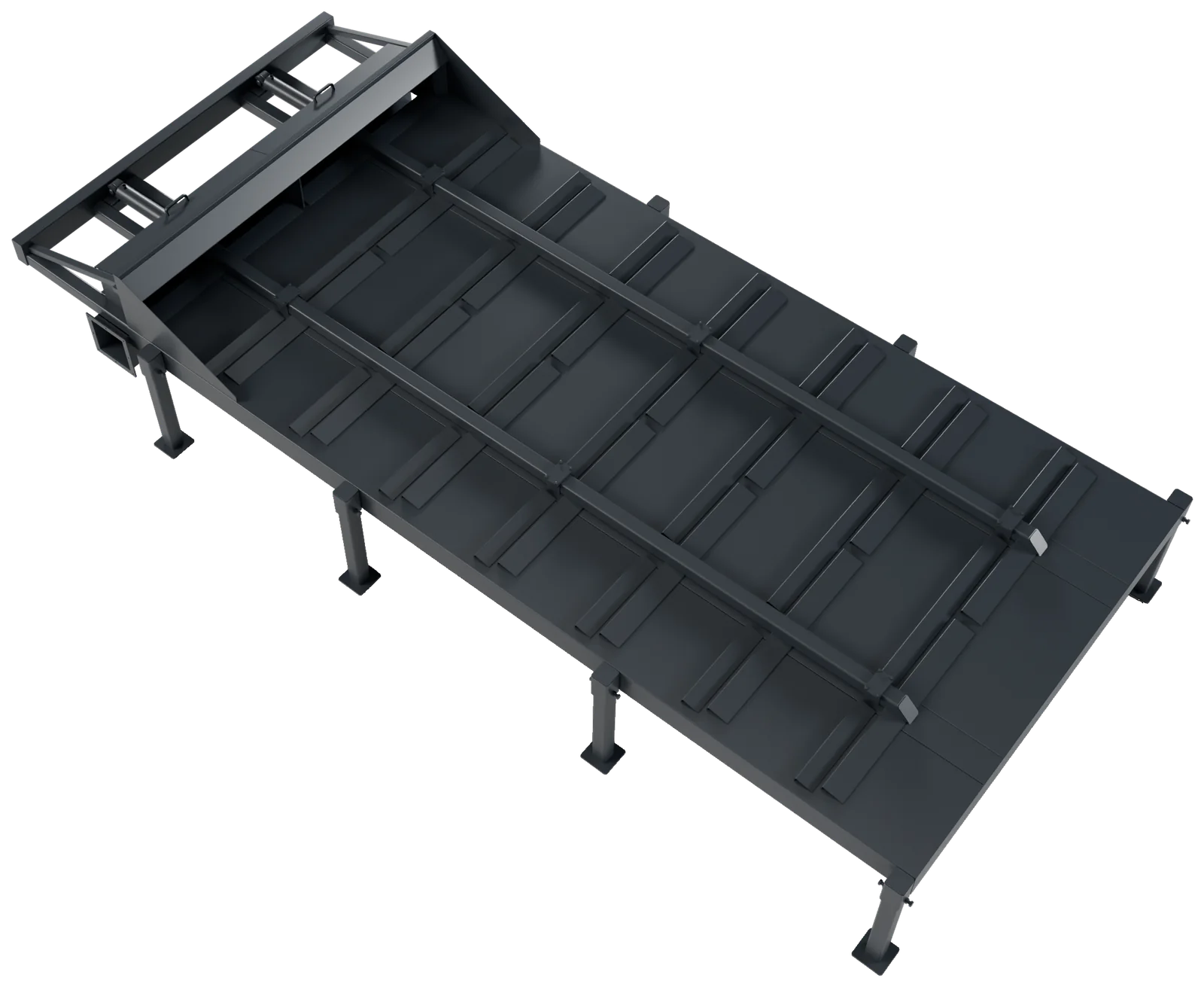Scraper-floor store with wedge-shaped scrapers in the floor