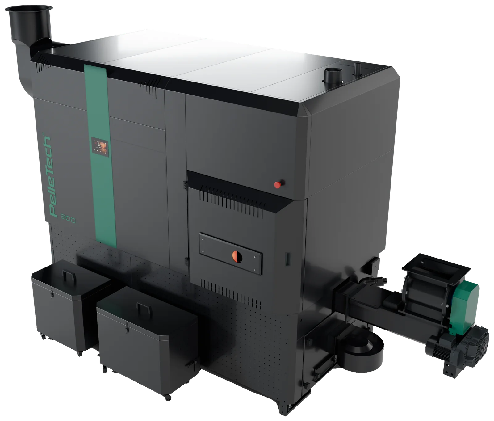 PelleTech IDRO 500 in the 2025 design with ash boxes and stoker
