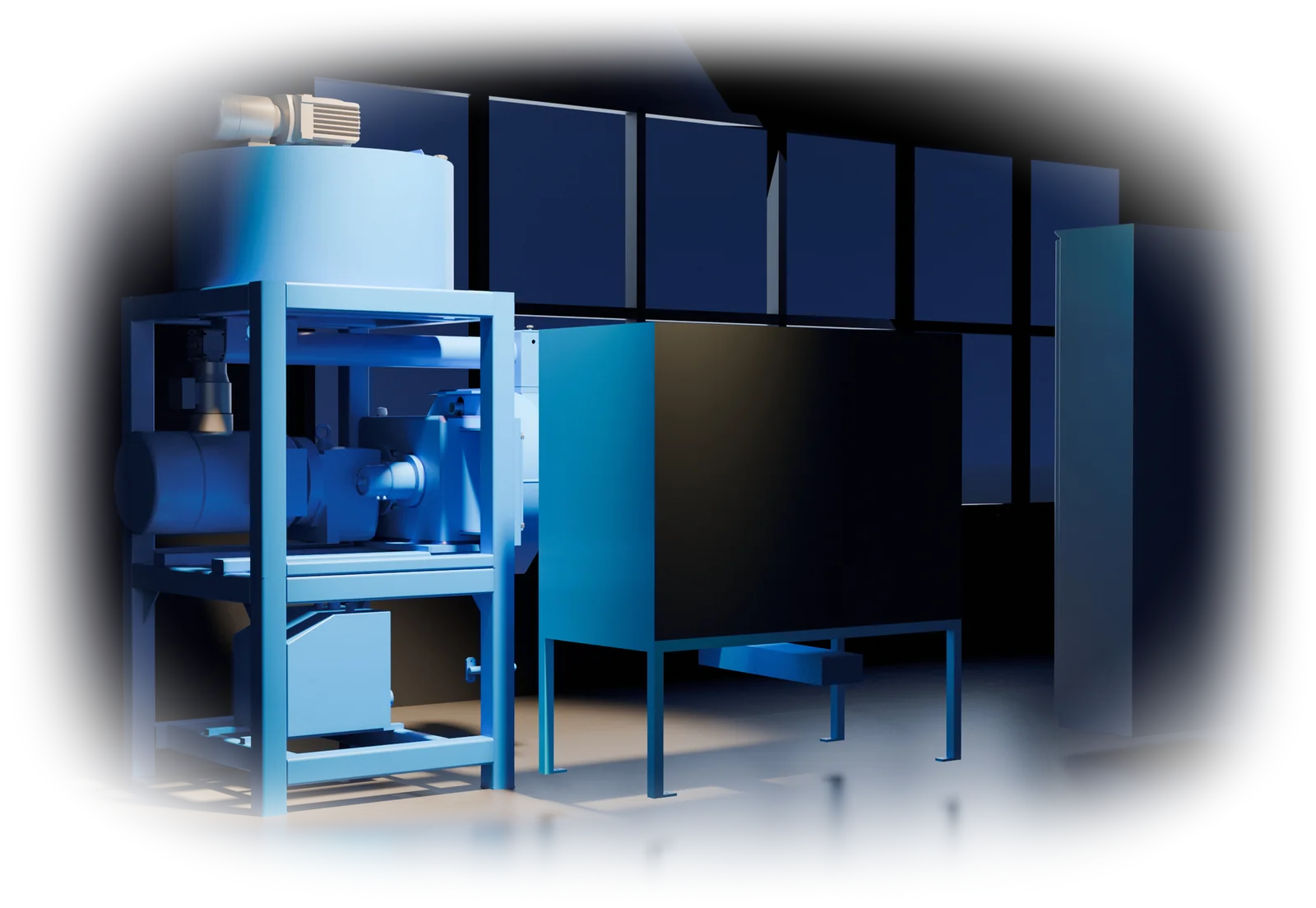 The pellet press and the cooling tower in a spotlight, from the brochure cover