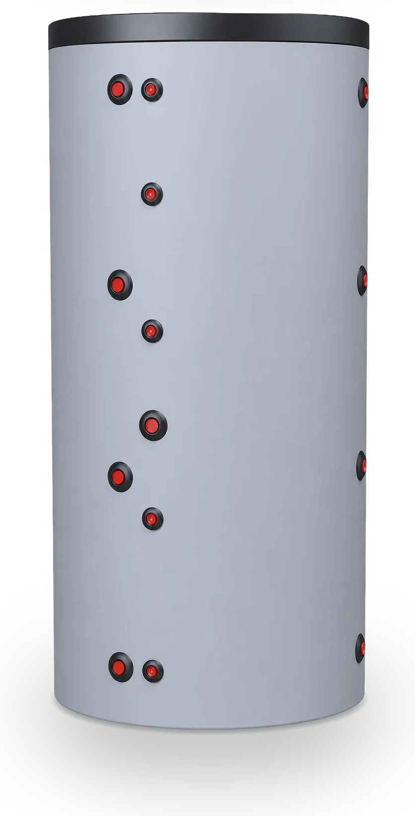 Accumulator tank with an insulated jacket and connections at several heights