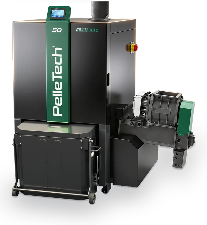 PelleTech Multiauto, wood chip boiler in glossy black