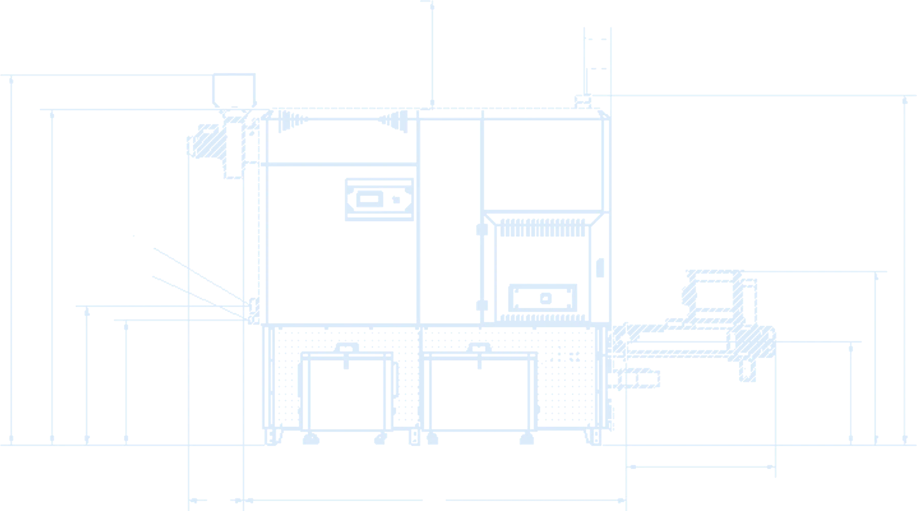 Dimension drawing of IDRO from the front with feeder and ash boxes