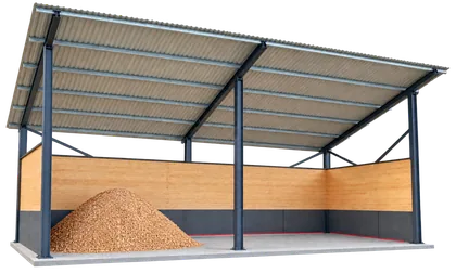 Carport with wood chips under cover