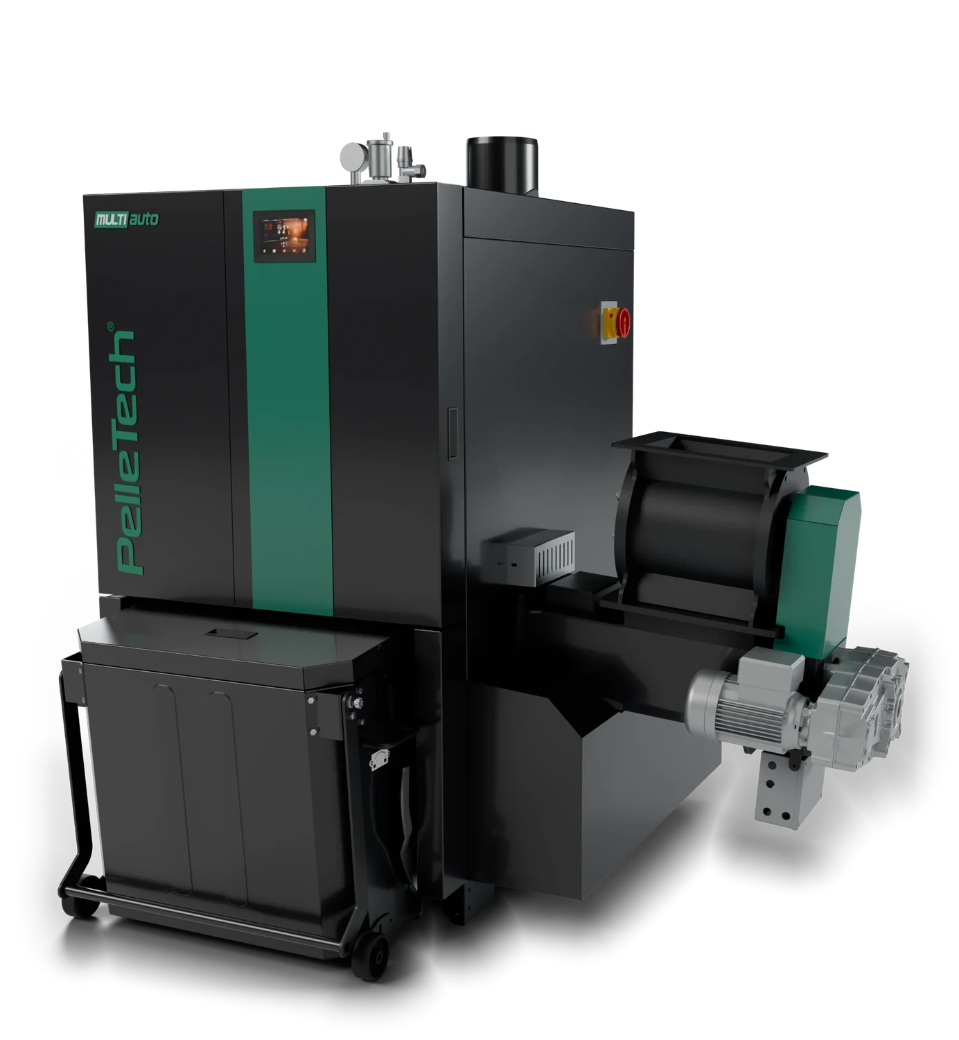 PelleTech Multiauto in the wood-chip version with rotary valve and stoker screw