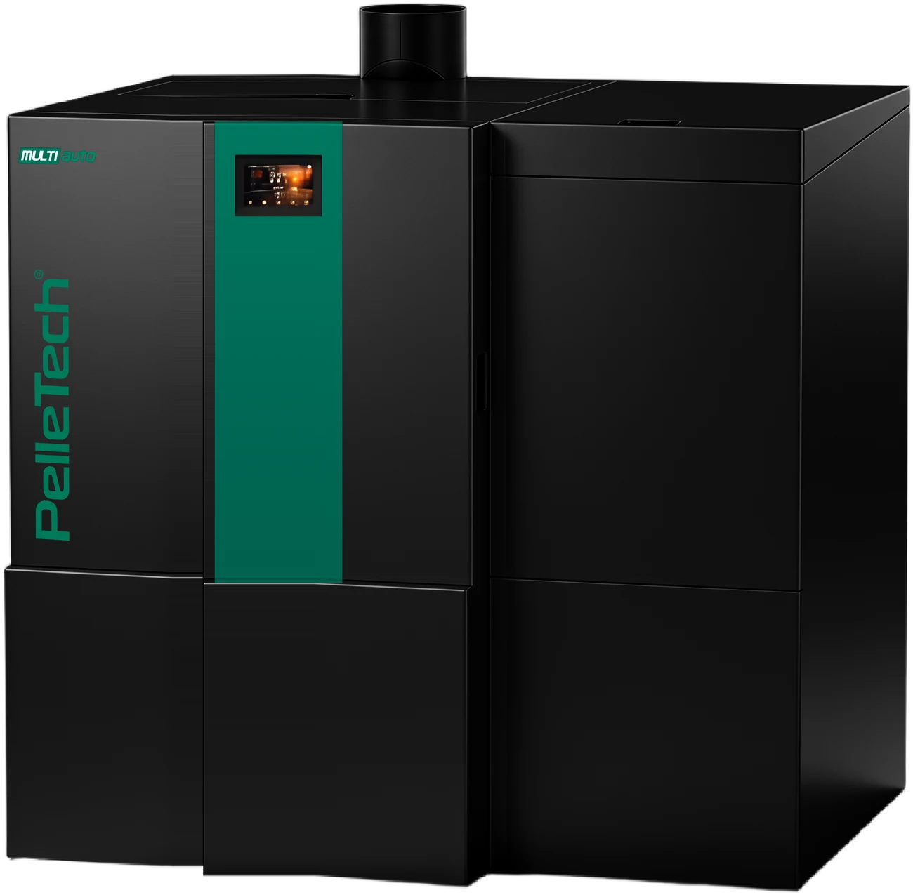 PelleTech Multiauto 38–60 in the pellet version with integrated store